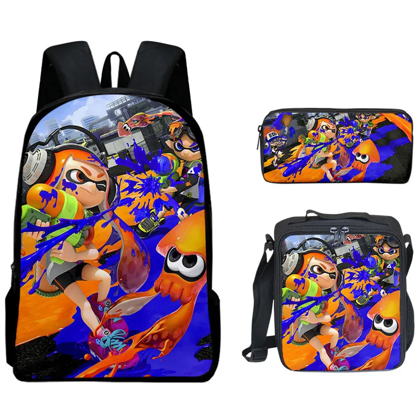 3pcs/Set Creative Fashion Anime Splatoon 3 Pupil School Bags Laptop Daypack Backpack Inclined shoulder bag Pencil Case