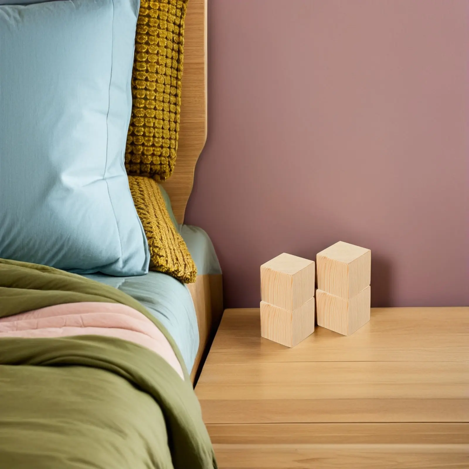 4Pcs Bed Risers Wooden Heavy Duty Furniture Lifts Stable Pads for Couch Desk Chair Table Legs Increase Height Storage Space