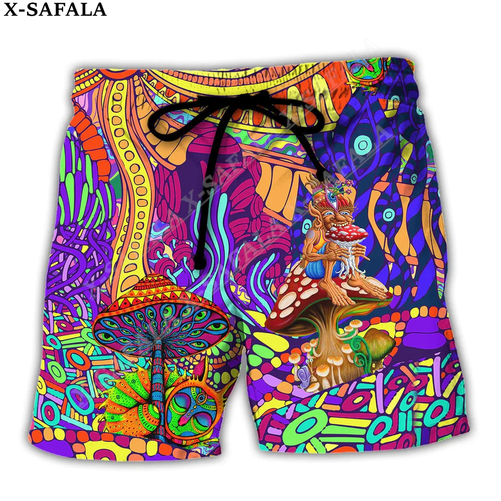 Hippy Trippy Colorful Eyes Mushroom Skull Swimming Shorts Summer Beach Holiday Shorts Men's Swimming Beach Pants Half Pants -3