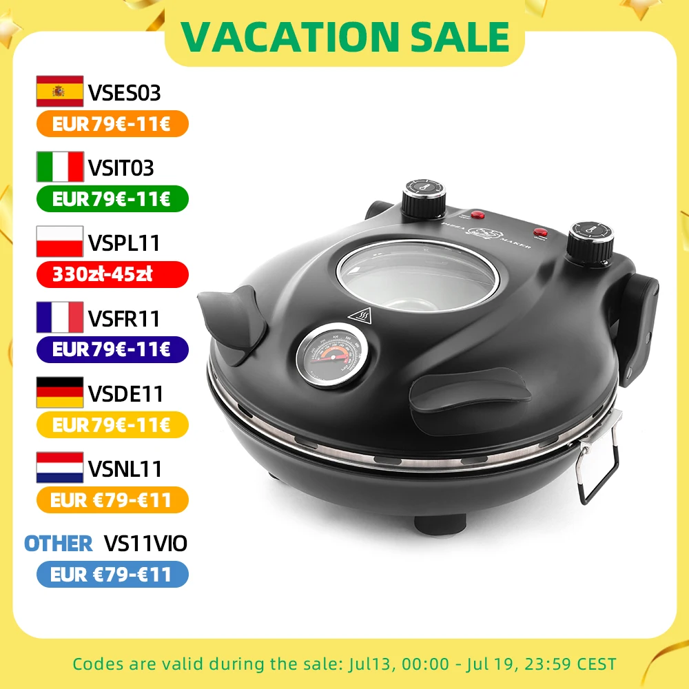 Máquina para Hacer Pizza Eléctrica Klaif, 420 ℃ Placa de Piedra Resistente al Fuego de 1200W y 32cm, con 5 Niveles de… — oferta en AliExpress