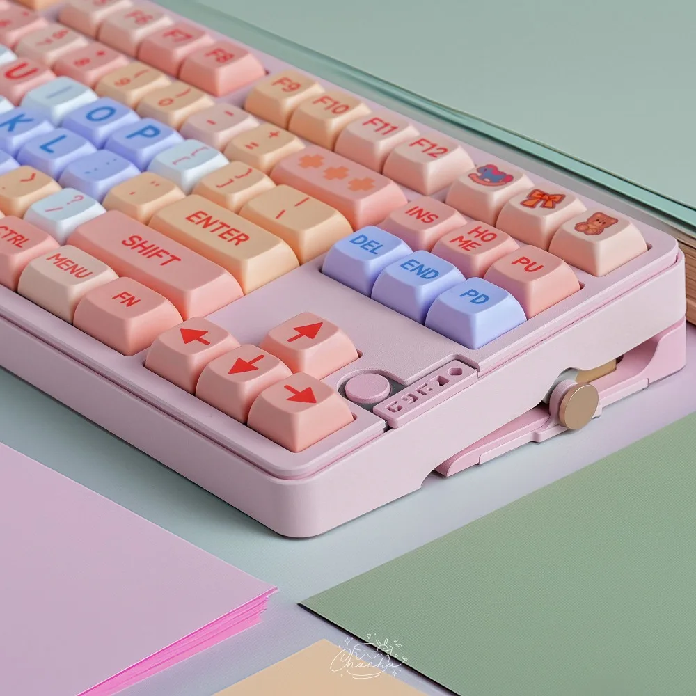 XDA Pink Fox Keycap Big Character Blue Cute Animate Cartoon PBT Full Set 117 Keys Caps Mechanical Keyboard 75%85% Girls Gift
