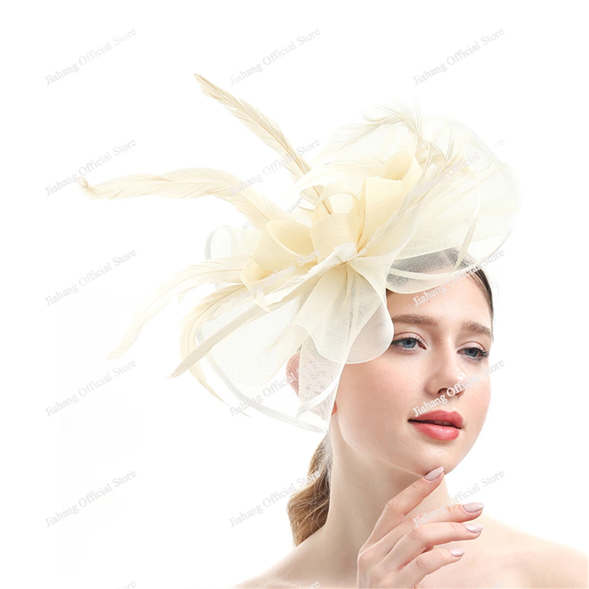 Large Chiffon Fascinators Hat with Feather, Cocktail Tea Party Horse Racing Derby Headwear for Women