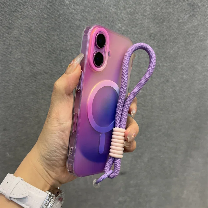 Aurora Gradient Matte Magnetic Case For iPhone 16 15 14 Pro Max 16 Plus 13 Laser Colorful Rainbow for Magsafe Shockproof Cover