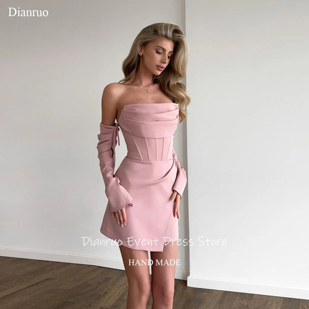 

Dianruo Ruched Slit Modern Prom Gowns Mini Strapless Fashion Homecoming Dresses Lace Up Back Vestidos De Fiesta Lujo Customized
