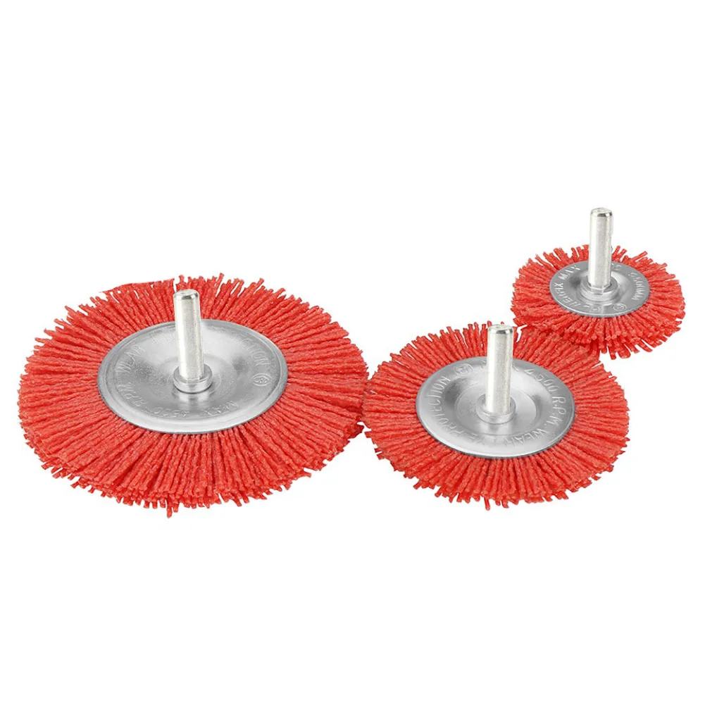 Nylon Flat Brush Abrasive Wire Wheel Rotary Tool Polishing Deburring Brushes 50/75/100mm 6mm Shank For Drill Wood Metal Removing