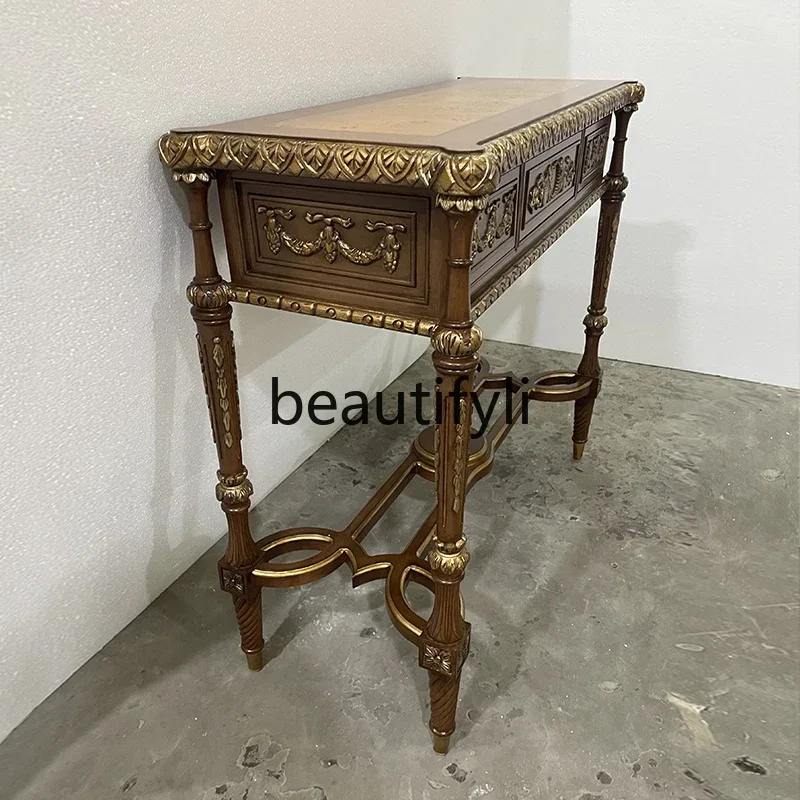 European-style entrance table, entrance table carved solid wood, wall aisle cabinet retro painted decorative cabinet6220