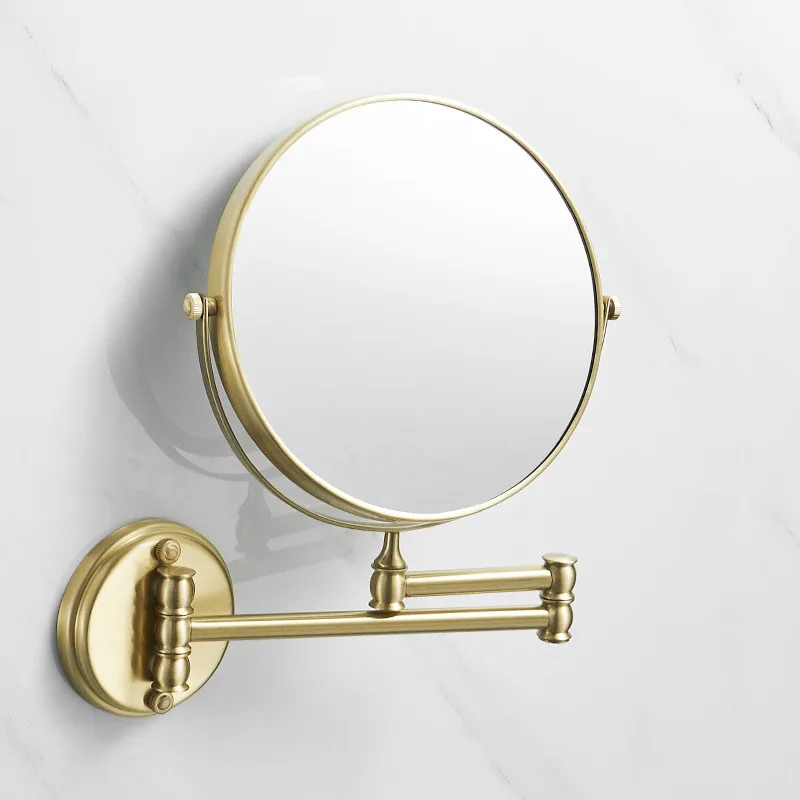 Brushed Gold Bathroom Dressing Mirror Wall Mounted 3 Times 8 Inch Double Faces Magnify Mirror Brass Mterial