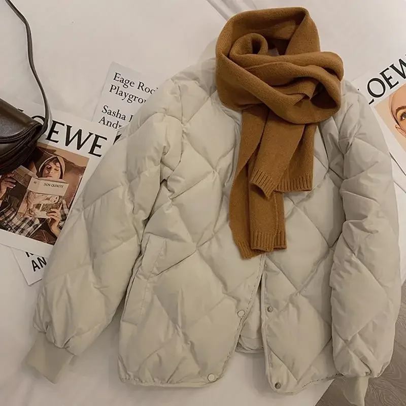 Vintage Cropped Quilted Jacket Women Old Money Fashion Winter Warm Lightweight Padded Jackets Chic Elegant Korean Style