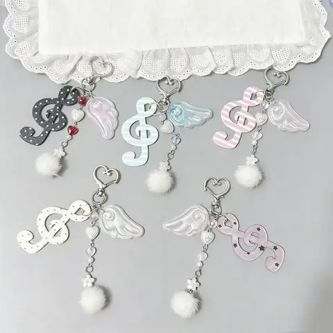 Creative Cute Fun keychain Wave Dot Striped Note Star Key Chain Bag Pendant Accessories