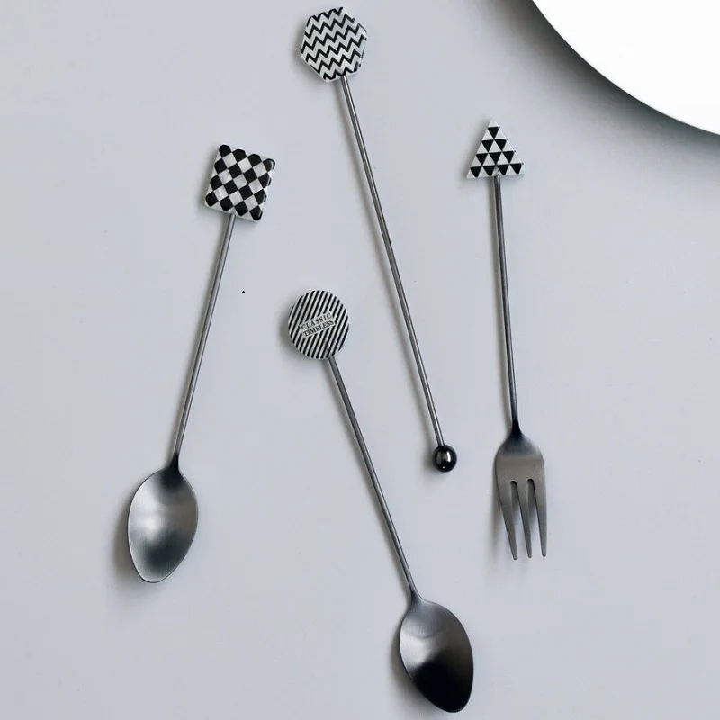 1pc Stainless Steel Stirring Spoon Fork Coffee Cake Dessert Tea Ice Cream Creative Teaspoon Spoon Kitchen Tableware