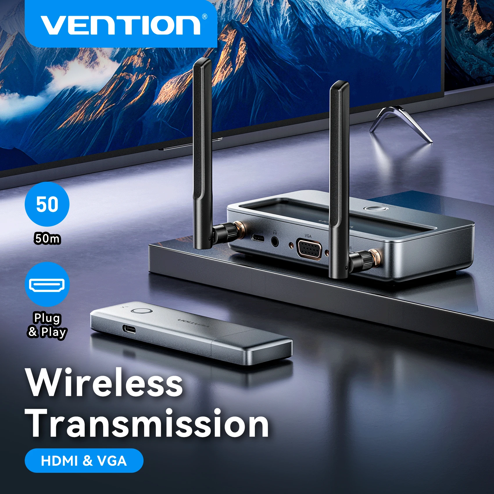 

Vention Wireless HDMI VGA Extender Kit 5G 50M Video Transmitter & Receiver 1080 60Hz Transmits Display Adapter for TV PC Monitor