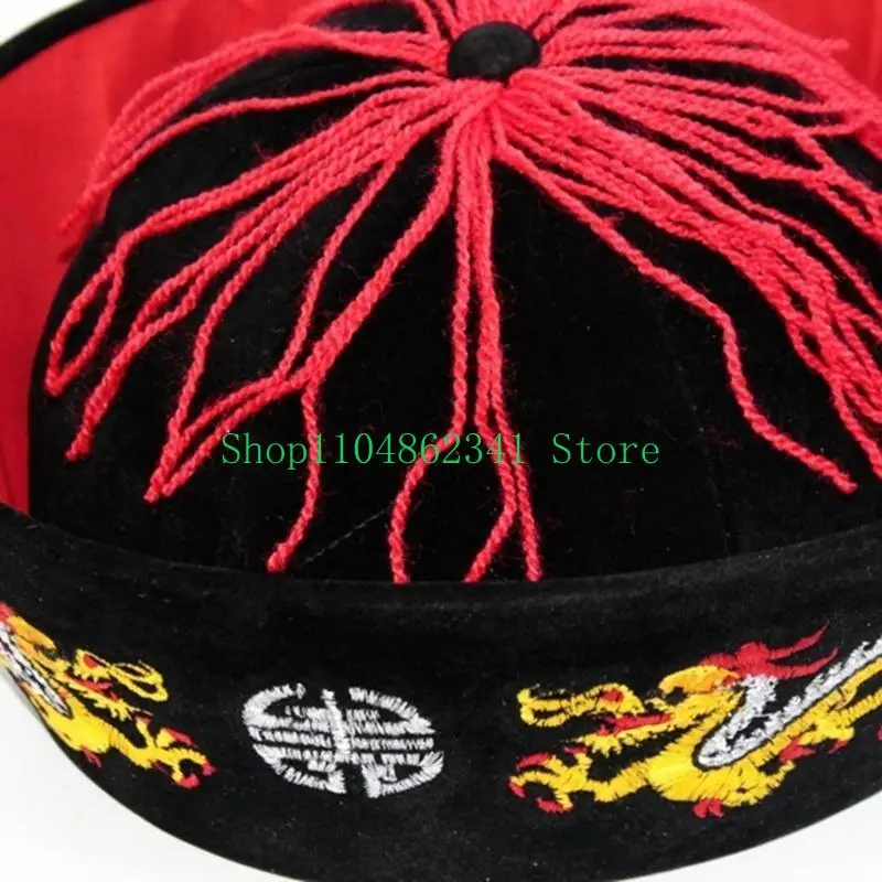Antico cappello cinese mandarino con treccia Accessori per costumi di Halloween per uomo Donna Accessorio per abiti da festa di Halloween