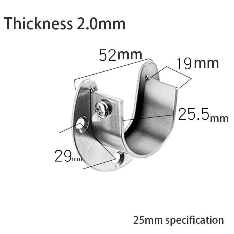 Suporte de haste de aço inoxidável, U Shaped Cortina Rod Bracket, Heavy Duty Round Tube Sockets com Parafusos, 25mm, 4 Pcs