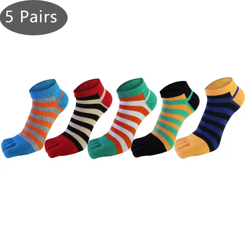 

5 Pairs Toe Ankle Socks Cotton Man Striped Soft Elastic Sweat-Absorbing Deodorant Invisible 5 Finger No Show Socks Sokken