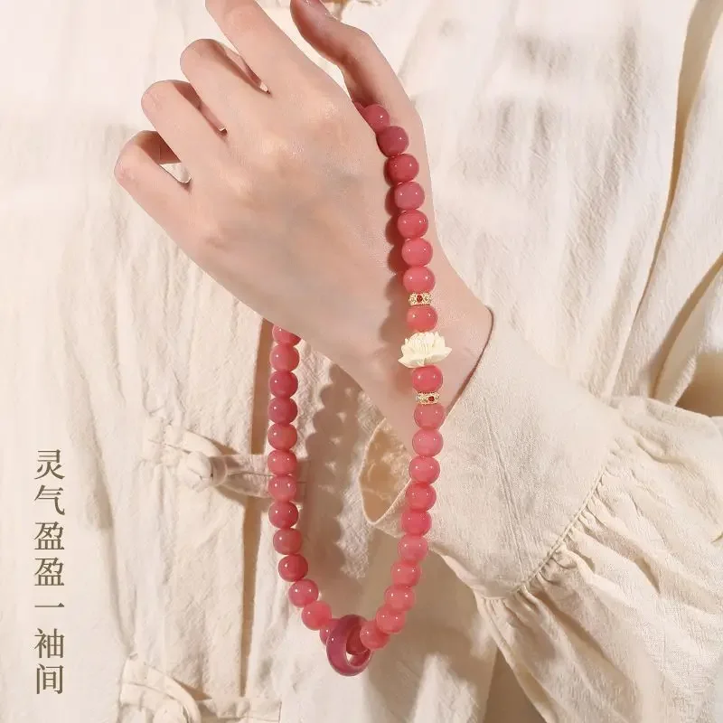 Lotus Root Pink Bodhi Bracelet Double Circle Pliable Temperament Handheld White Jade Bodhi Buddha Beads Crafts