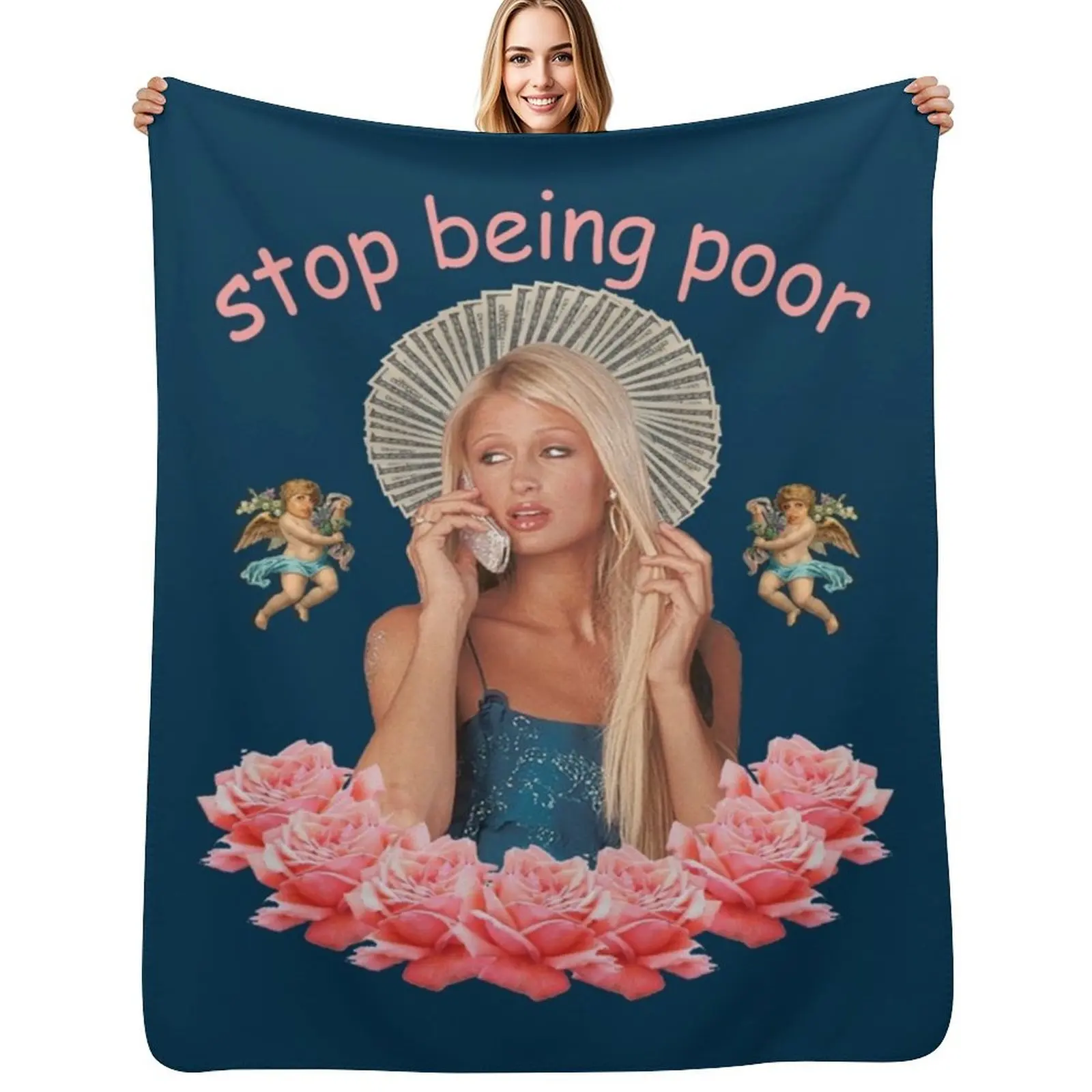 

Paris Hilton _Stop Being Poor_ Throw Blanket Shaggy Furry Soft Blanket for Bedroom Living Room