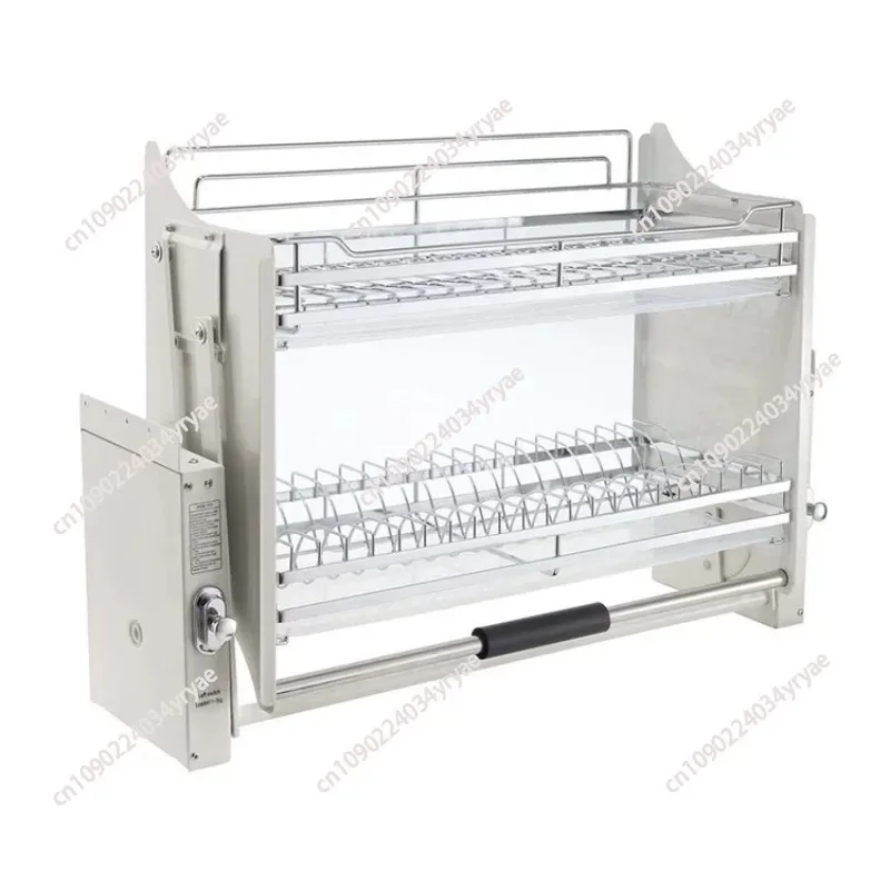 SUS 304 Dish Lift Basket Kitchen Pull Down Stainless Steel Cabinet Storage Damping Hanging Cabinet Basket