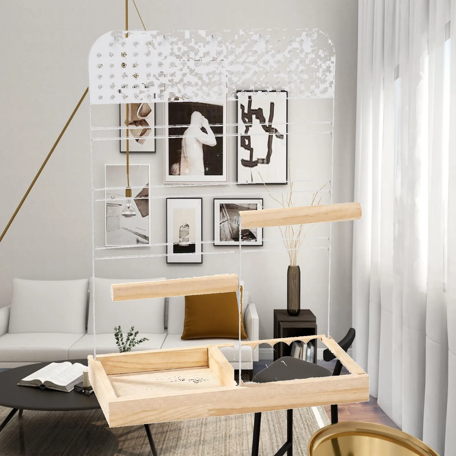 Jewelry Storage Display Stand Metal Wood Frame 3 Tier Earring Organizer Rack for Necklaces Bracelets Rings Counter Top Jewelry