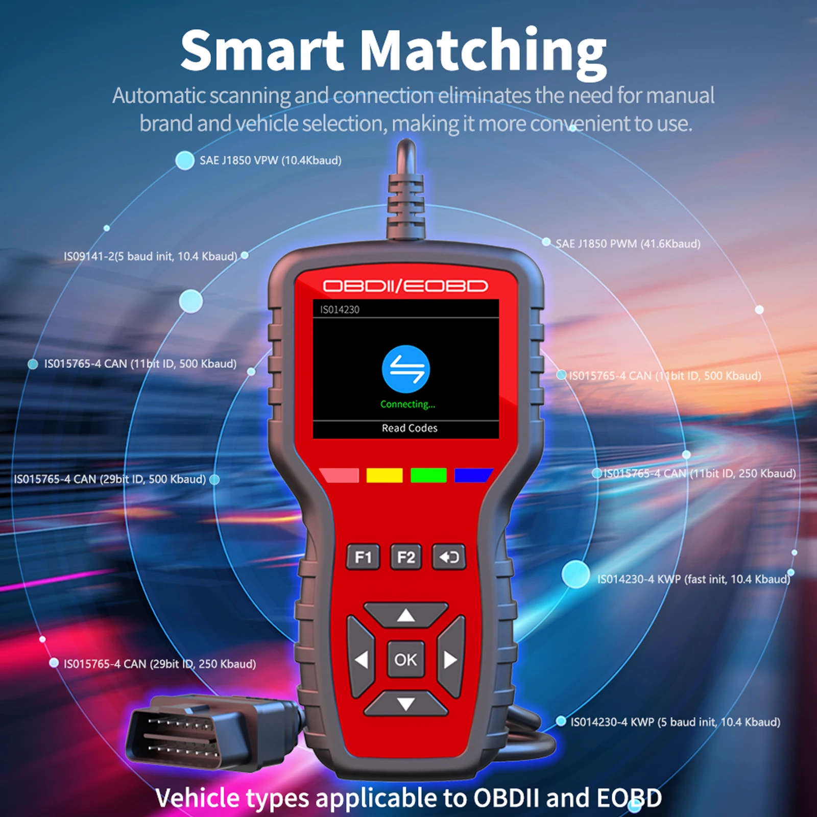 Escáner K2 OBD2, herramienta de diagnóstico de coche para coches EOBD, lector de código de error para reinicio OBDII/EOBD Escáner OBD datos en vivo y lectura de I/M