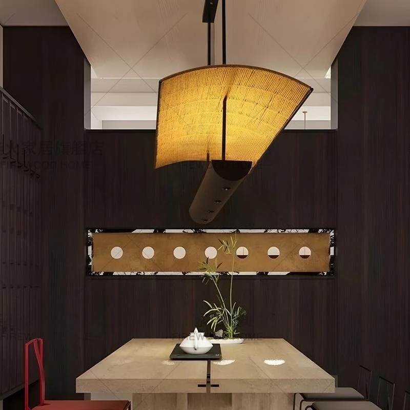 

Japanese Vintage Iron Pendant Lights Eaves Shape Tea Zen Room Wabi Sabi Style Suspension Chandeliers Restaurant Homestay Decor