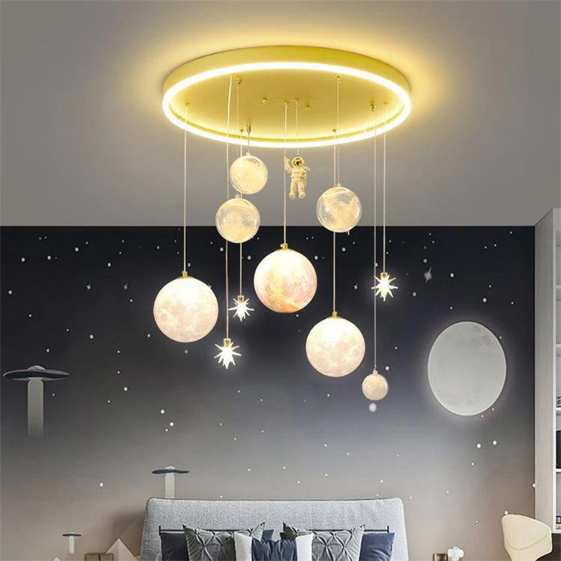 Ceiling Lighting Princess Room Star Astronaut Children\'s Bedroom Chandelier Living Room Hanging Lamp Girls Boys Home Appliance