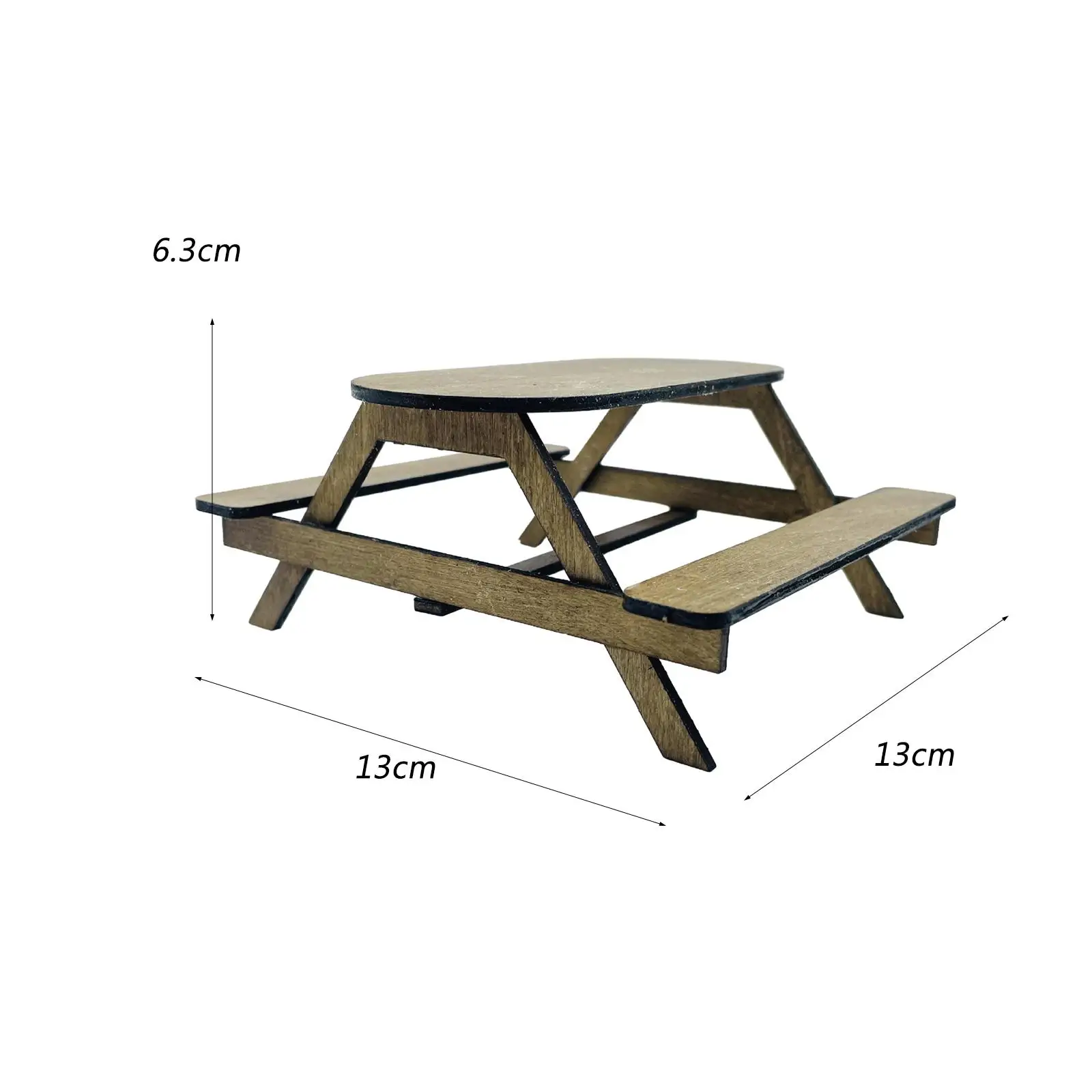 Mesa de Picnic en miniatura para casa de muñecas, mesa rústica de madera a escala 1:12 para casa de muñecas Diorama, accesorios para fotos de Micro paisaje