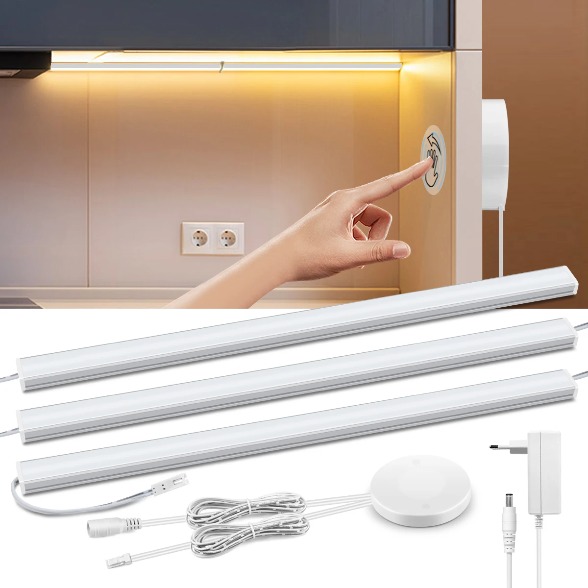Penetrable Wood Touch Sensor Dimmable LED Lights Motion Sensor Under Cabinet Kitchen Light Aluminum Bar Lamp Wardrobe Shelf Deco