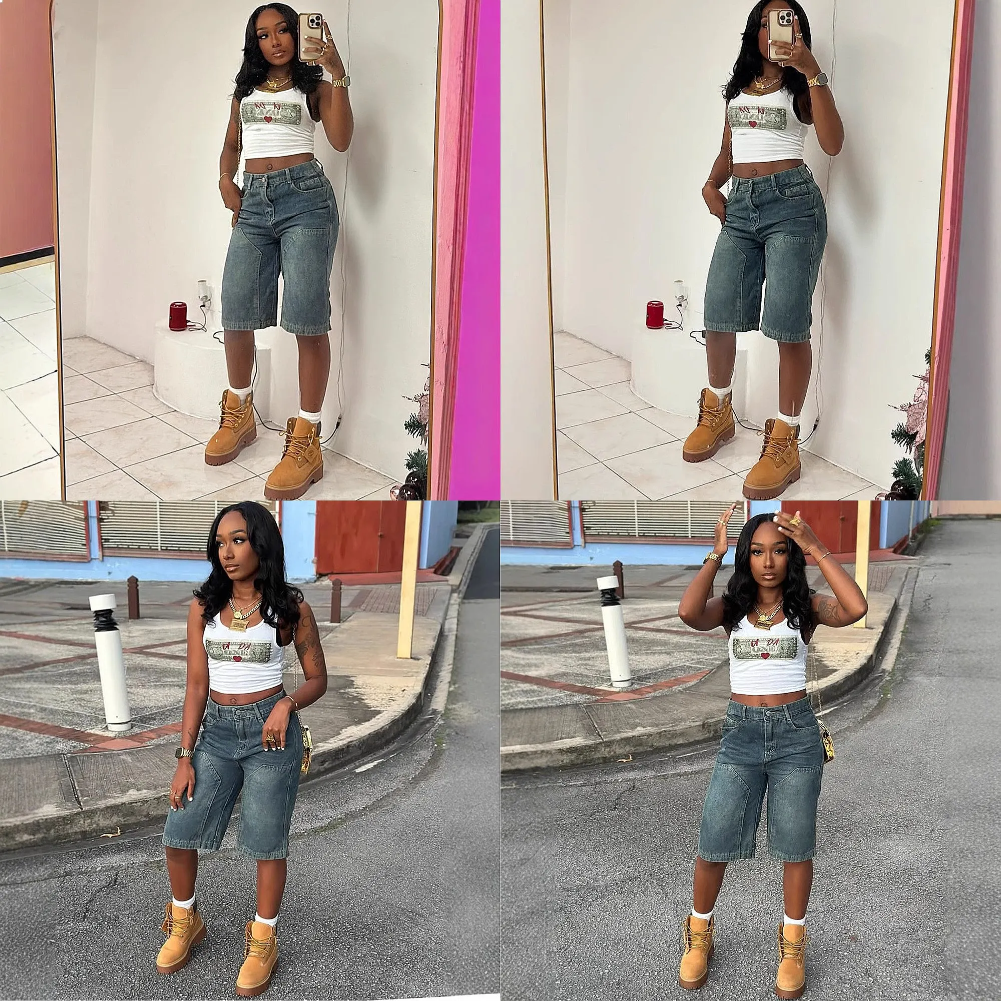 

Women's Casual Denim Shorts Summer Retro Loose Washed Straight Leg Jeans Shorts