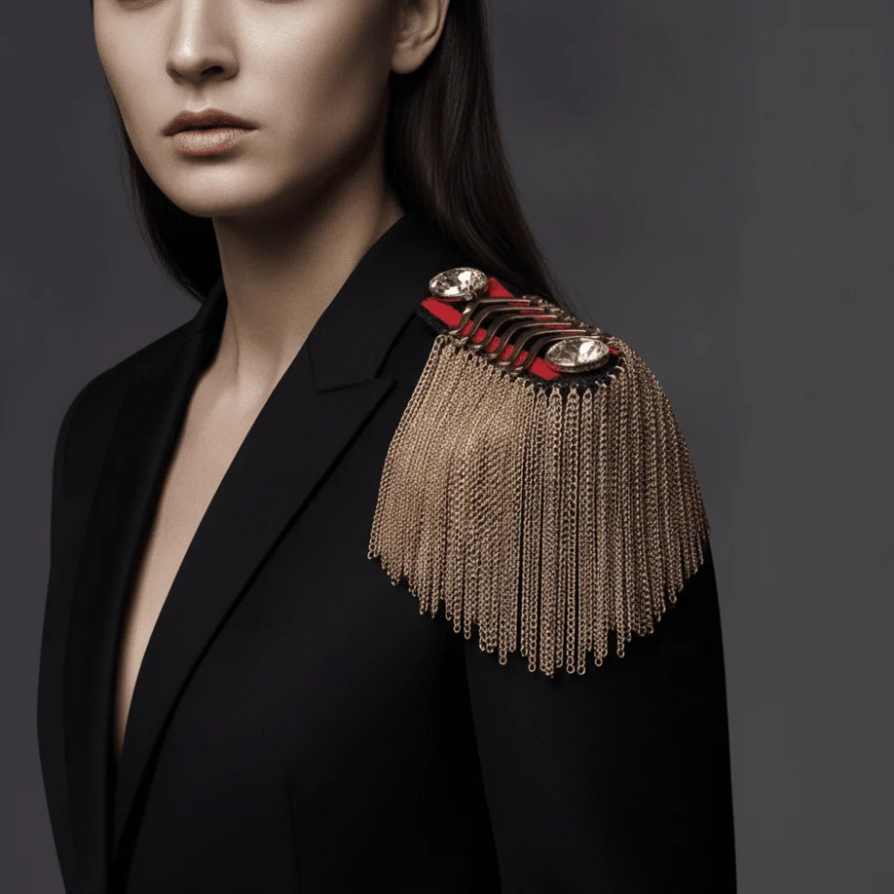 Metallic Fringe Epaulet Brooch Shiny Embroidered Shoulder Tassel Badge Detachable Durable Punk Blazer Patch Celebration