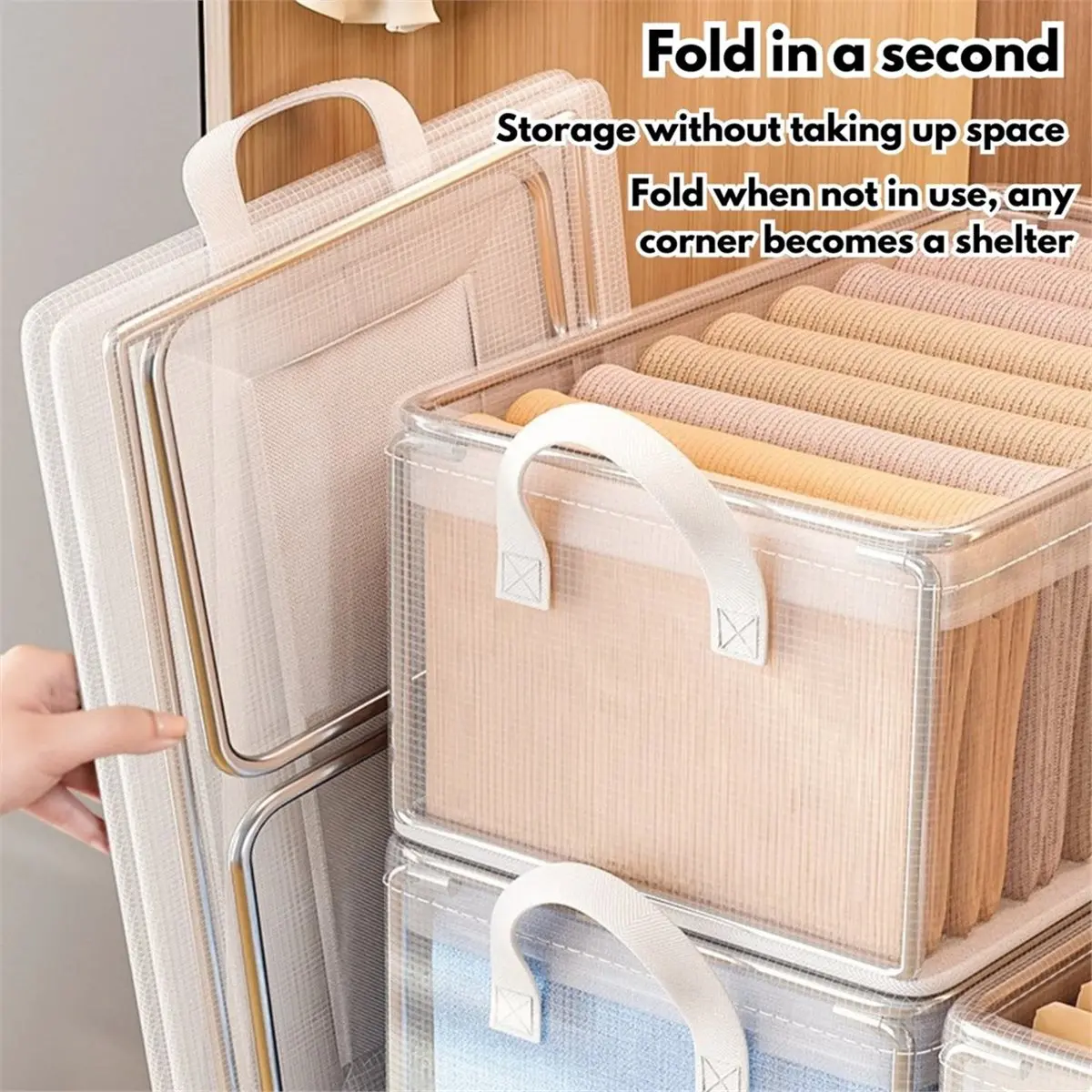 (AA91) 5-Pack Foldable Storage Boxes Waterproof PVC Clothes Organizer Stackable T-Shirt and Pant Storage Bags for Home Wardrobe