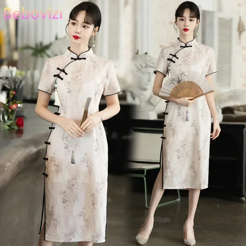 

Summer New Elegant Chinese Style Improved Cheongsam Dress Dinner High-end Women Clothes Plus Size 5XL Evening Dresses