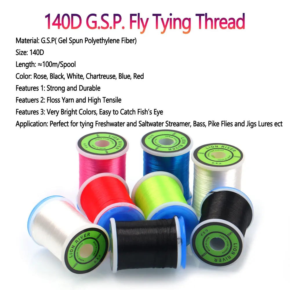 10D 20D 30D 50D 100D 75D 140D 200D GSP Fly Tying Polyethylene Floss Thread High Tensile Tying Line for Dry Wet Pike Streamer Fly