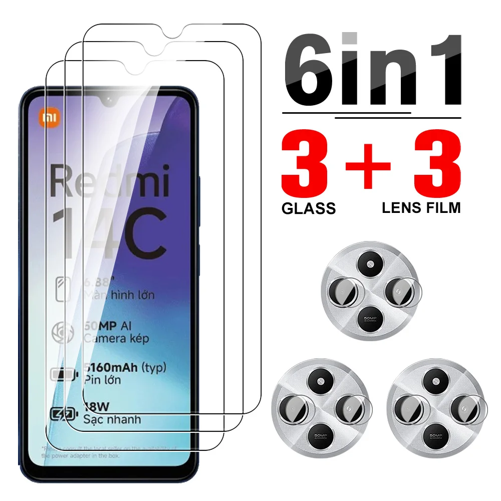 6in1 Glass For Xiaomi Redmi 14C 4G Tempered Glass Screen Protector For Redmi 14 C Redmi14C 14 C C14 Clear Camera Lens Film Cover