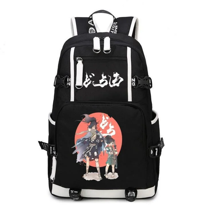 Dororo-Sac à Dos en Maille Respirante Noir de Grande Capacité, Sacs d'École Anime pour Bol et Garçons, 37x44x13cm