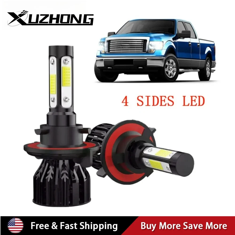 

2pcs 4 Sides H13 9008 LED Headlight Bulbs For 2004-2014 Ford F-150 LED Lamp Bulbs High or Low Beam Black