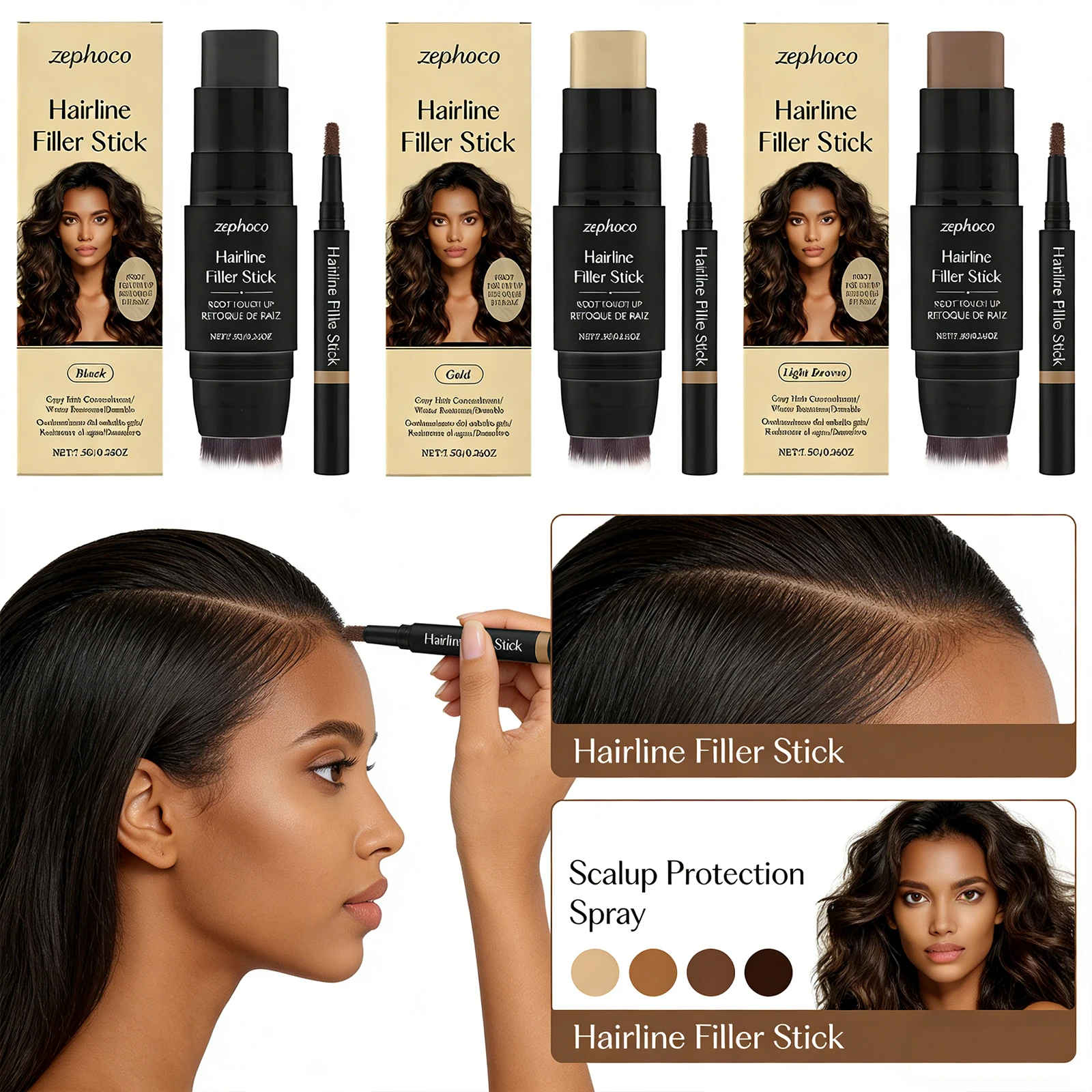 

Natural Hairline Filler Stick Hair Root Cover Volumizing Brush Waterproof Sweatproof Instant Volume Hairline Shadow Stick