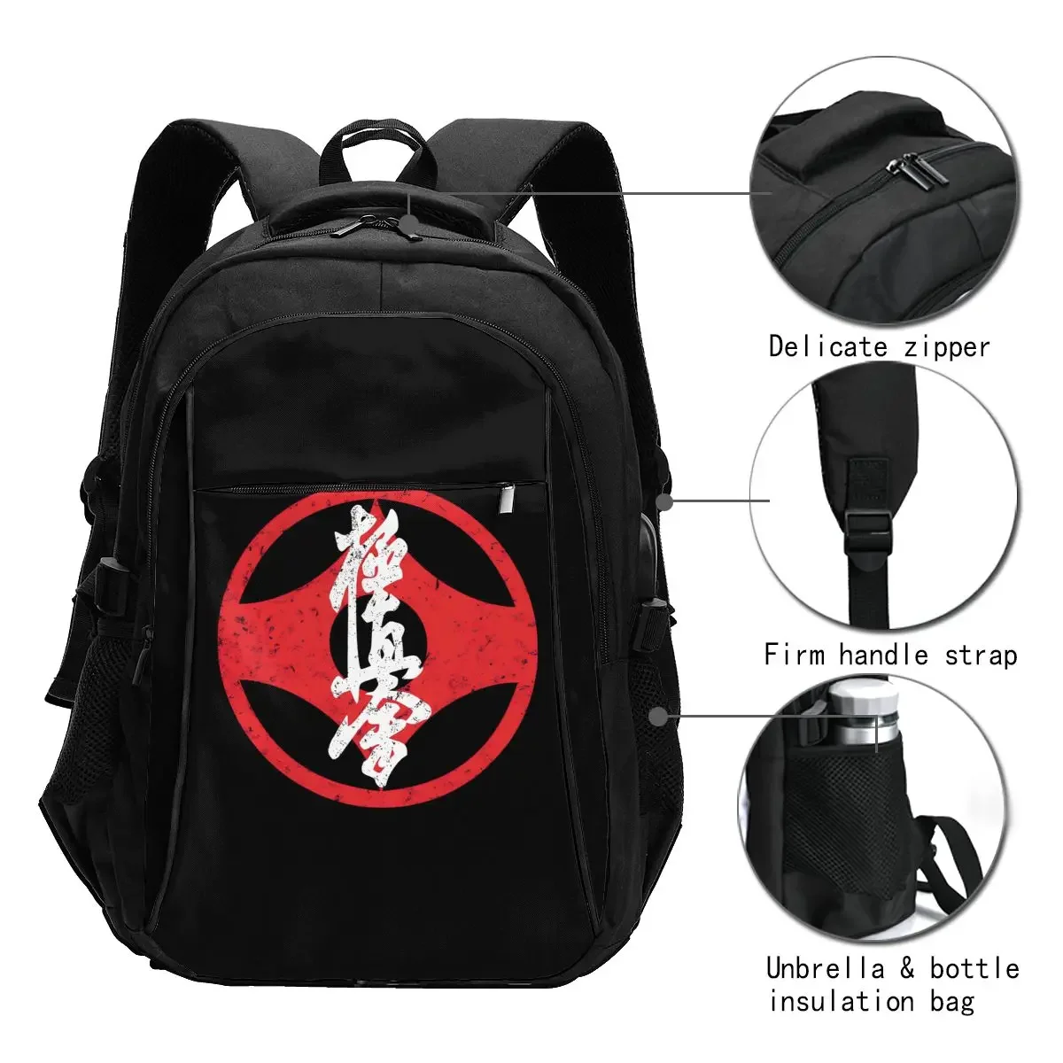 Kyokushin Karate Travel Laptop Backpack Business Water Resistant Laptop Backpack with USB Charging Port College Bag Men Women