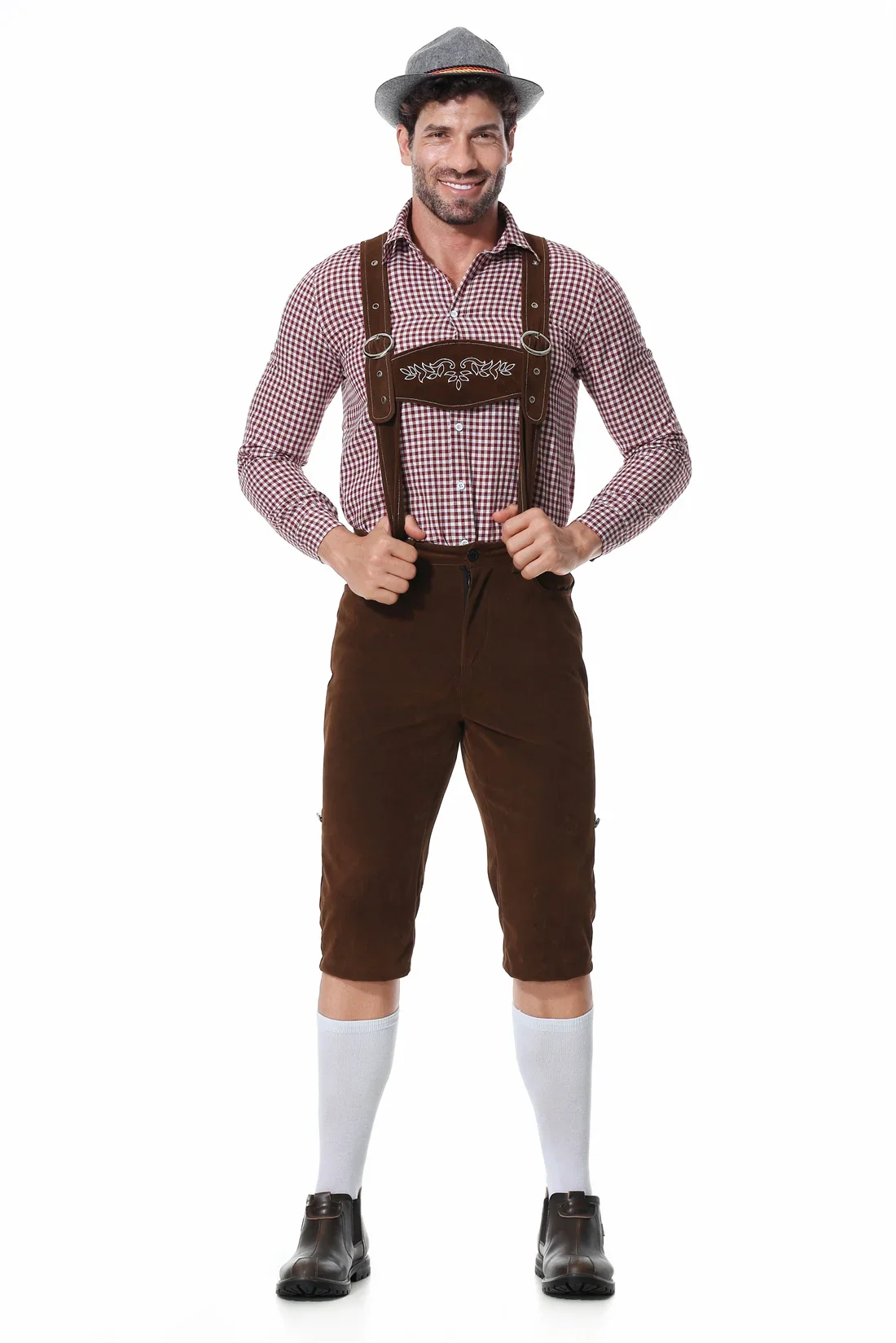 Mannelijke Duitse Lederhosen Oktoberfest Kostuums Baarse Bier Festival Mannelijke Bretels Rompertjes Shirt Muts Set Cosplay Halloween