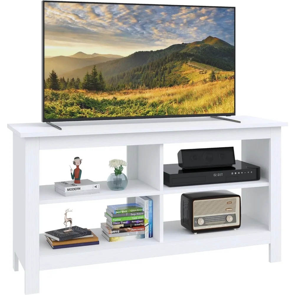 

Panana TV Stand, Entertainment Center 4 Cubby Television Stands Cabinet Media Sideboard with 4 Open Shelves Farmhouse TV Media C