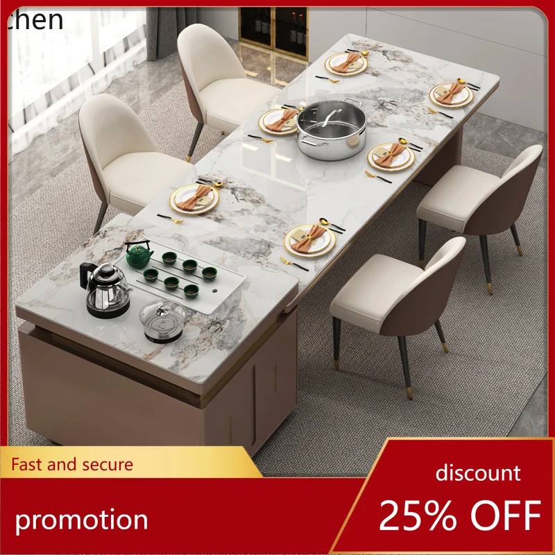 

HT rock slab island dining table integrated simple telescopic multi-function with induction cooker tea island dining table