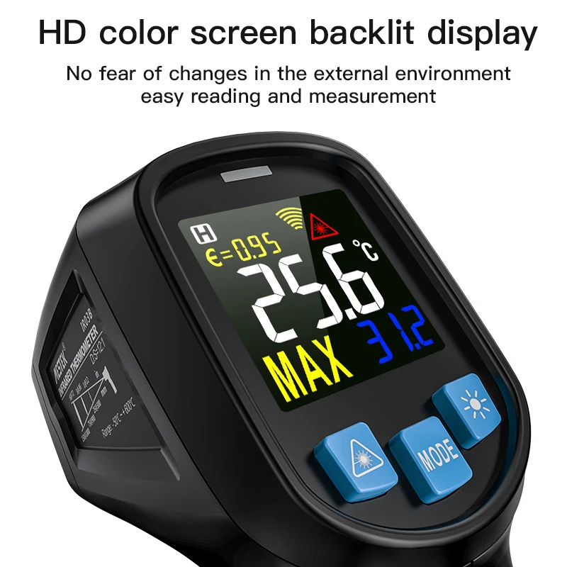 Digital Infrared Thermometer Laser Temperature Meter Non-contact Pyrometer Imager Hygrometer IR Termometro Color LCD Light Alarm