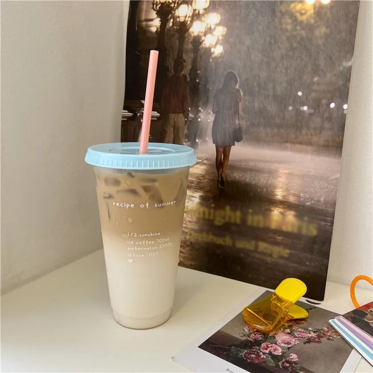 470/700ML New Cute Water Bottle Coffee Juice Milk Tea Kawaii Plastic Cold Cups with Lid Straw Portable Reusable Drinking Bottle