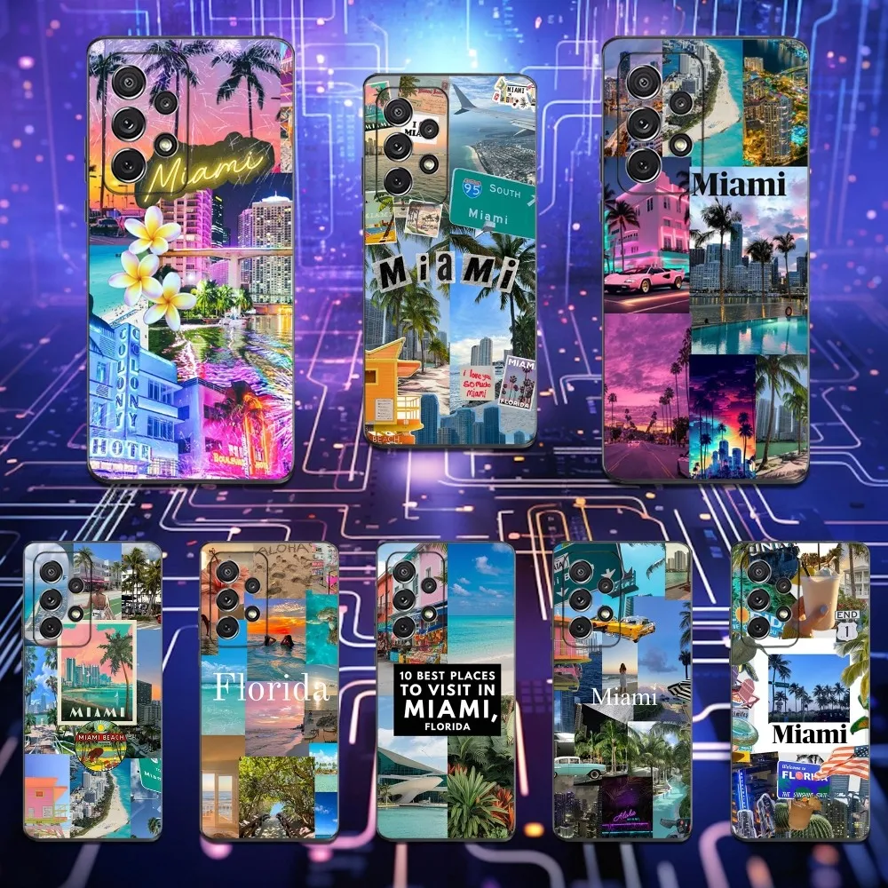 

Florida Summer Miami Phone Case For Samsung S25,S24,S23,S22,S21,S20,S10,Ultra,Plus,Lite,FE,Soft Silicone Black Cover