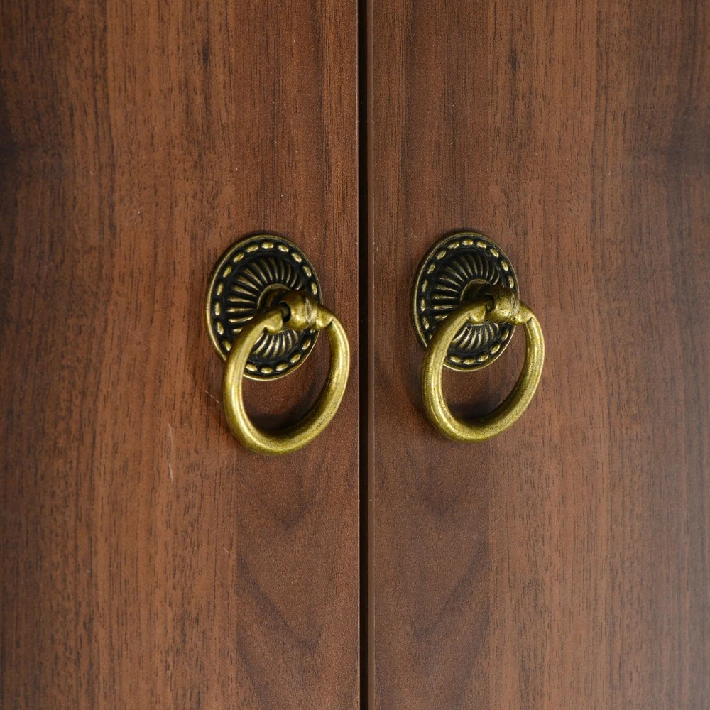 

2Pcs Retro European-style Bronze Handles Hanging Rings Drawers Single-hole Circular Pull Rings Cabinet Doors Furniture Hardware