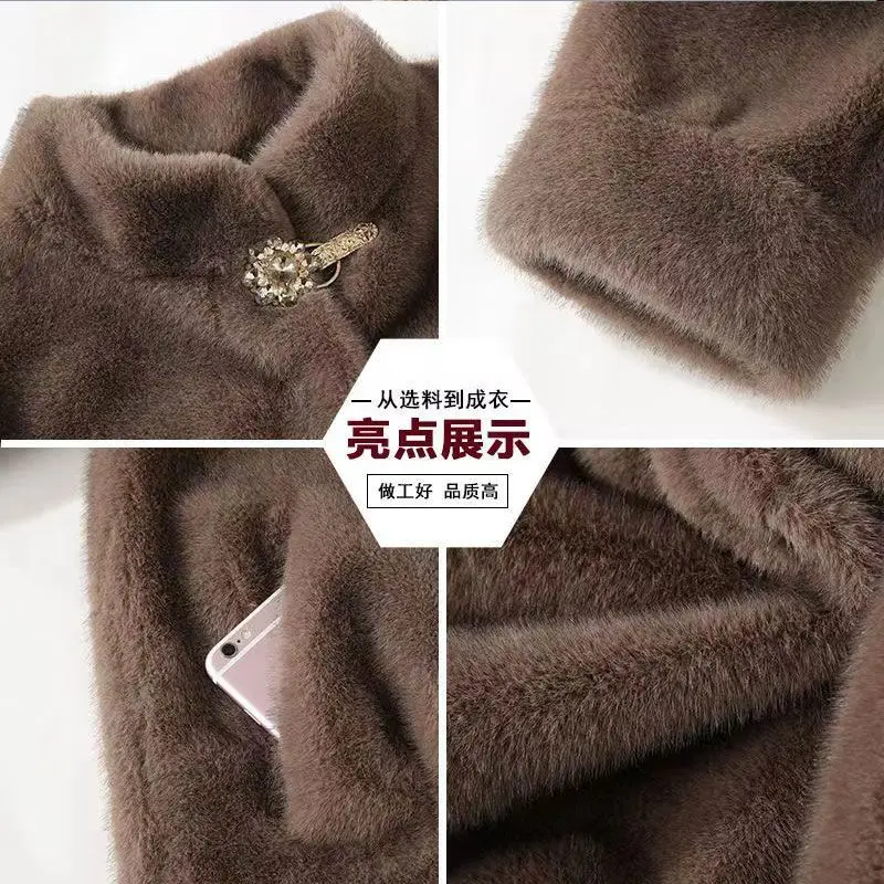 العلامة التجارية الفاخرة معطف فرو المنك قصيرة فو الفراء سترة المرأة الاتجاه الراقية معطف الخريف الشتاء زر الجبهة طويلة الأكمام يندبروف معاطف