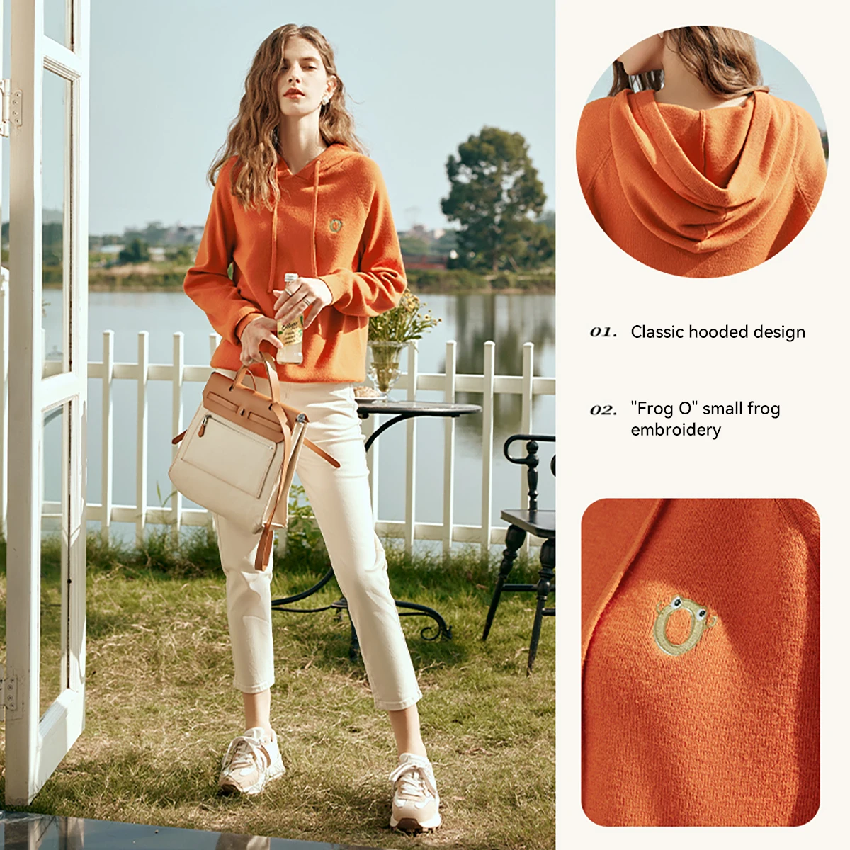 OLrain-suéter con capucha para mujer, Jersey de punto bordado con rana pequeña, Tops ajustados lisos para jóvenes, Otoño 2025, O24CZ86235