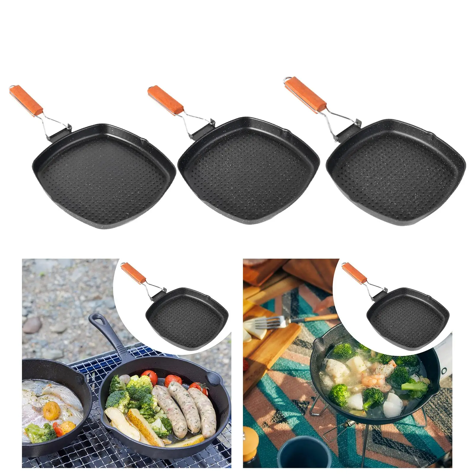 

Steak Frying Pan Versatile Compact Thickened Outdoor Grilling Pan with Folding Handle Cookware for Backpacking Travel Picnic BBQ
