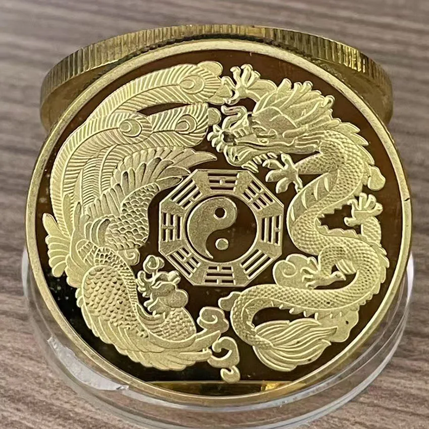 Taiji Dragon and Phoenix Commemorative Coin Collection Coins Souvenir