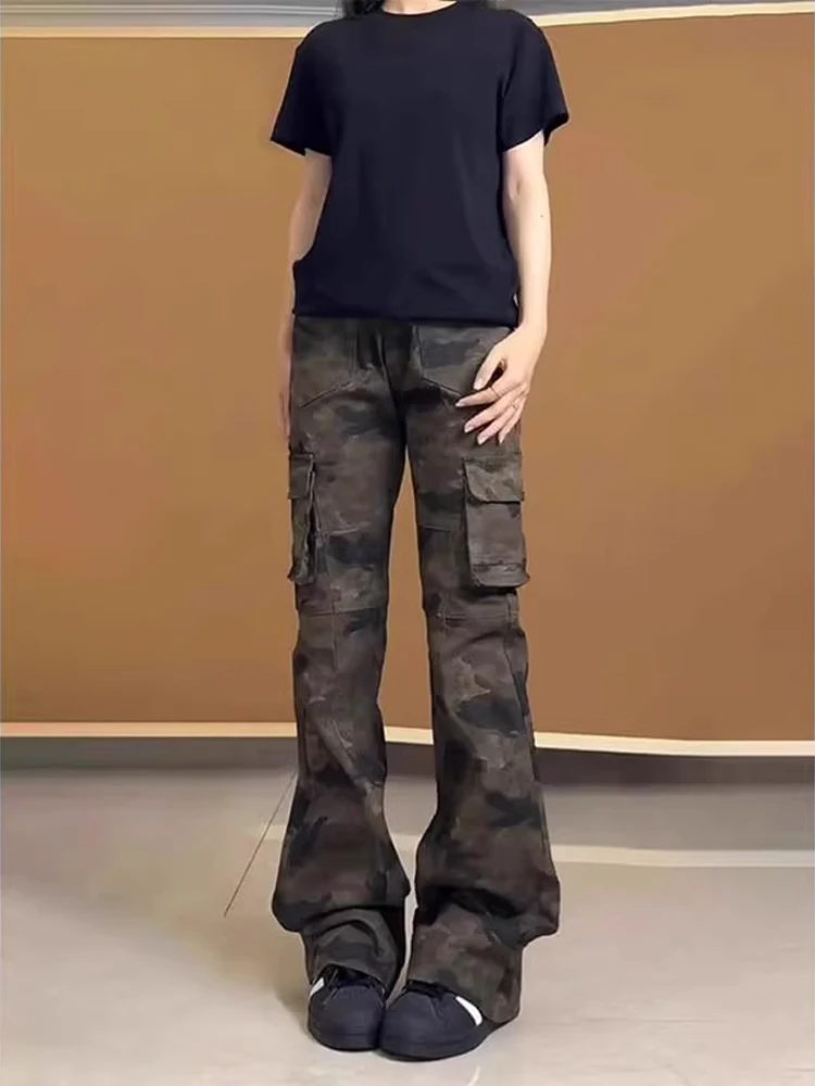 

Американские камуфляжные рабочие брюки для мужчин: зауженные, прямые, широкие, с высокой талией, джинсы-клеш, повседневные, дышащие