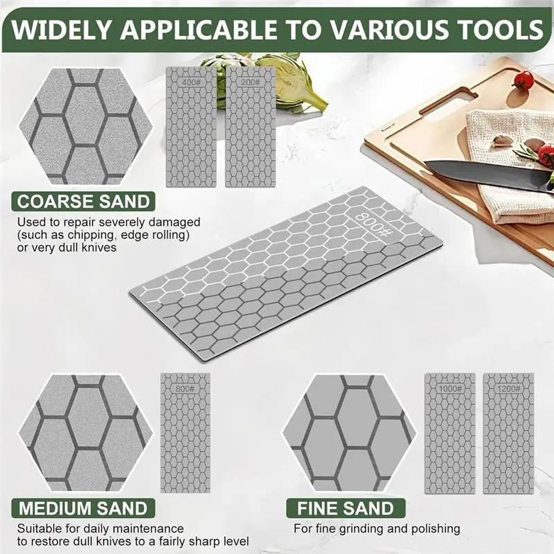 AT14 Diamond Whetstone Set, Coarse To Extra Fine 200/400/800/1000/1200 Grit With Honeycomb Surface Plates, Sharpening Discs